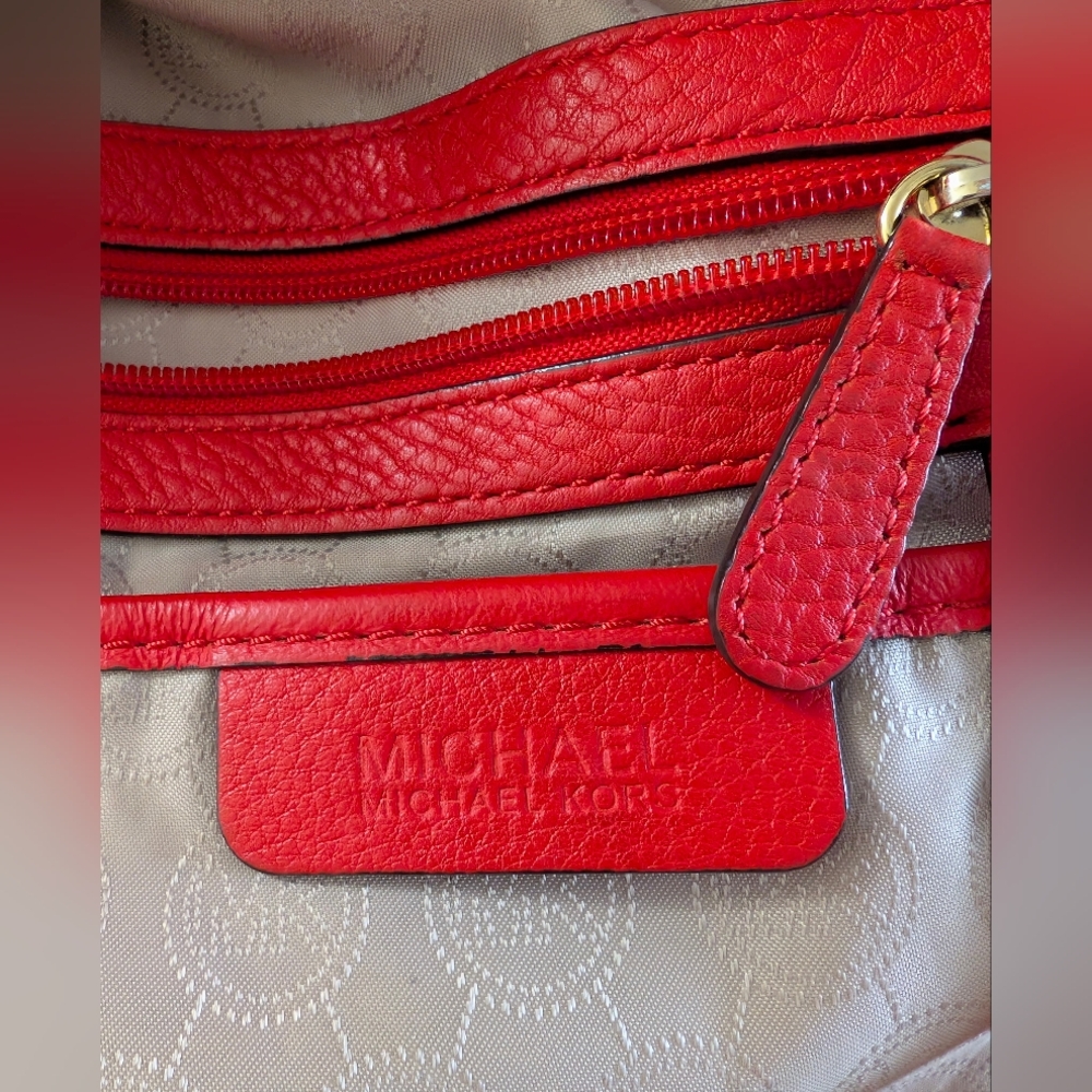 Michael Michael Kors Large Red Camden Pebbled Leather Shoulder Bag, EUC - Picture 9 of 14